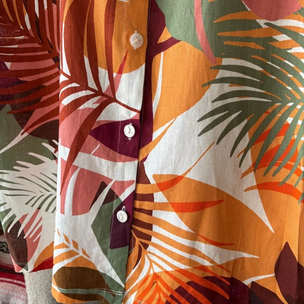 Vitamin A Tropical Linen Blend Button‎ Front Shirt Leafy Resort Aesthetic Size L